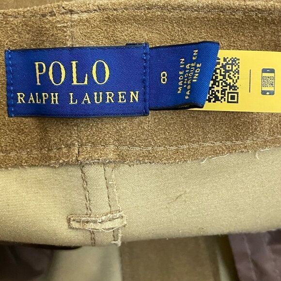 Polo Ralph Lauren Suede Cow Leather Tan Pants Skinny Stretch Trouser Size 8 - Picture 11 of 11